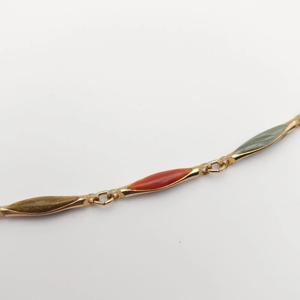 Multicolor Stone Necklace Gold Tone Marquise Link Chain Statement 23 Inch Long - Picture 5 of 6